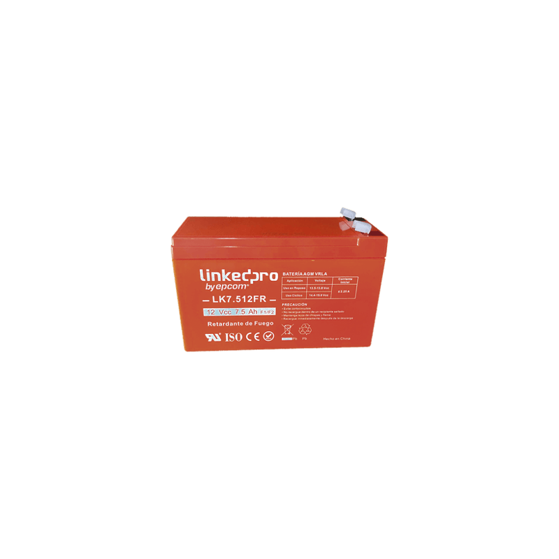 Batería 12 V / 7.5 Ah / UL / Tecnología AGM / Vida útil promedio de 5 Batería 12 V / 7.5 Ah / UL / Tecnología AGM / Vida útil promedio de 5